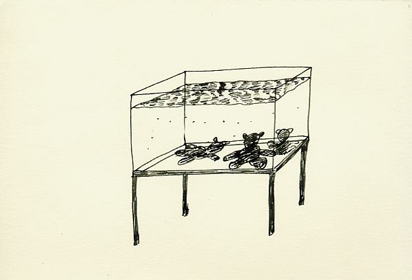 Geert Dekkers - a drawing a day at nznl.com - aquarium teddy-bears water