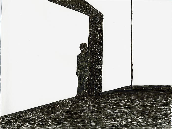 Geert Dekkers - a drawing a day at nznl.com - white cube guard dusk