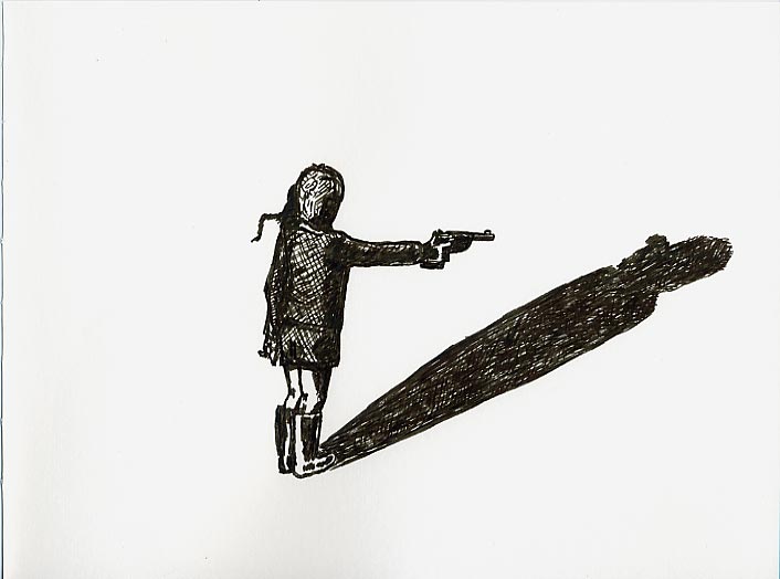Geert Dekkers - a drawing a day at nznl.com - portrait gun monkey shadow child boy gumboots