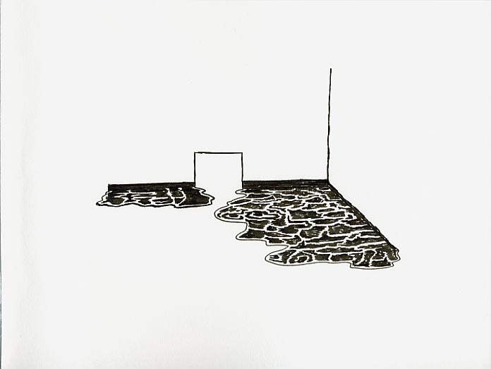 Geert Dekkers - a drawing a day at nznl.com - white cube spill flood