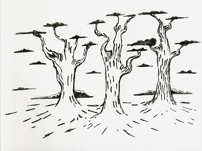Geert Dekkers - a drawing a day at nznl.com - tree trees cloud clouds