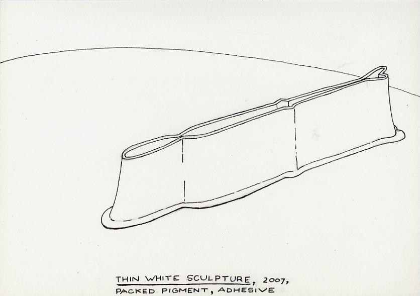Geert Dekkers - a drawing a day at nznl.com - THIN WHITE SCULPTURE, 2007, PACKET PIGMENT, ADHESIVE
drawing