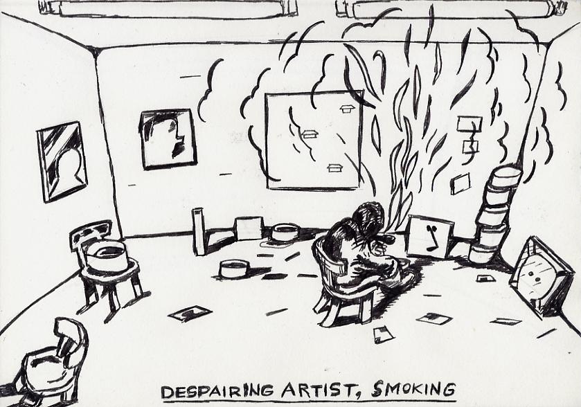 Geert Dekkers - a drawing a day at nznl.com - DESPAIRING SRTIST, SMOKING
drawing