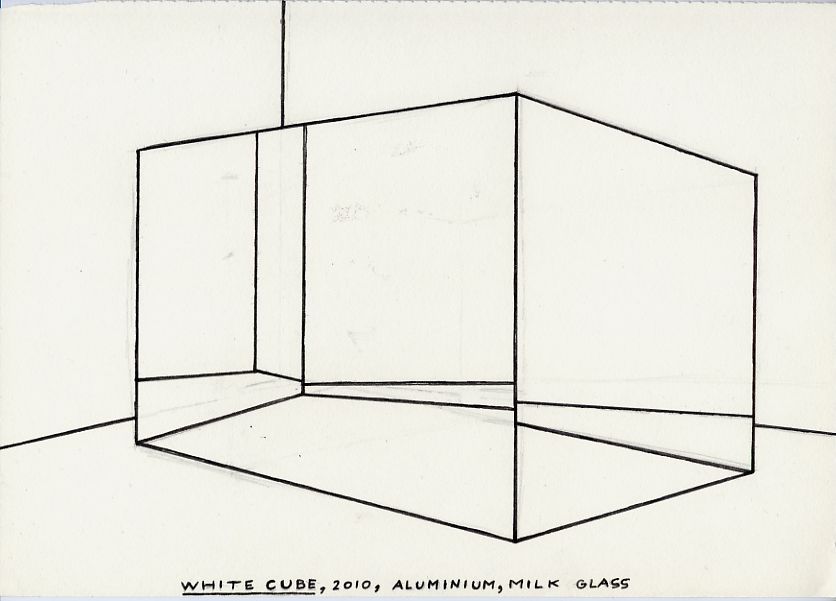 Geert Dekkers - a drawing a day at nznl.com - WHITE CUBE, 2010, ALUMINIUM, MILK GLASS
drawing