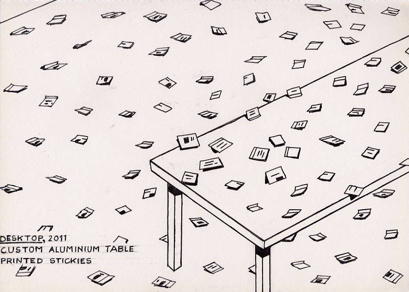 Geert Dekkers - a drawing a day at nznl.com - DESKTOP, 2011, CUSTOM ALUMINIUM TABLE, PRINTED STICKIES
drawing