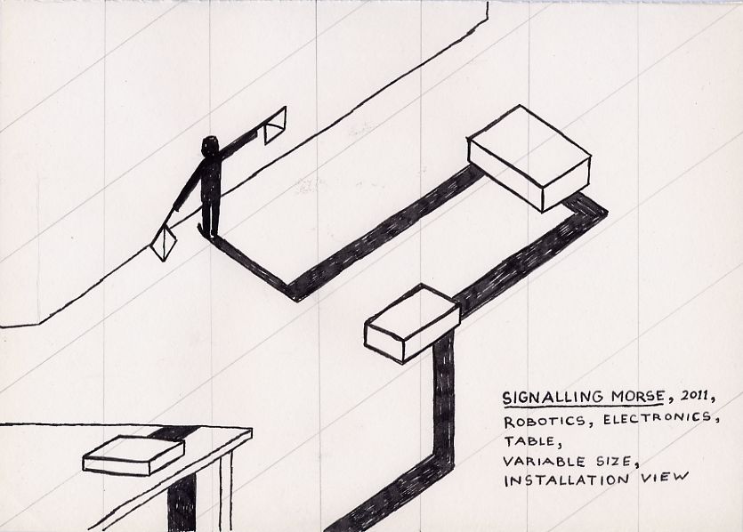 Geert Dekkers - a drawing a day at nznl.com - SIGNALLING MORSE, 2011, ROBOTICS, ELECTRONICS, TABLE, VARIABLE SIZE, INSTALLATION VIEW
drawing