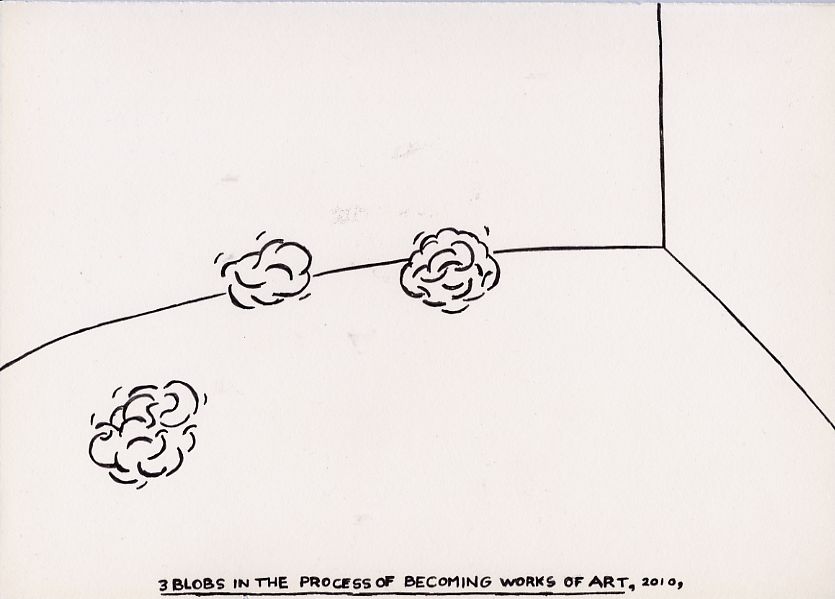 Geert Dekkers - a drawing a day at nznl.com - 3 BLOBS IN THE PROCESS OF BECOMING WORKS OF ART, 2010, 
drawing