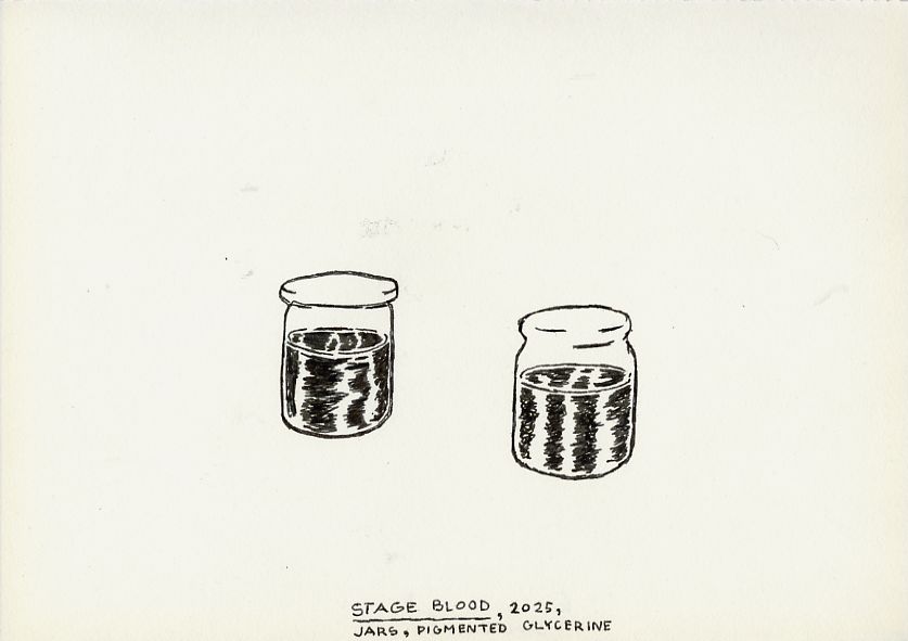 Geert Dekkers - a drawing a day at nznl.com - STAGE BLOOD, 2025, JARS, PIGMENTED GLYCERINE