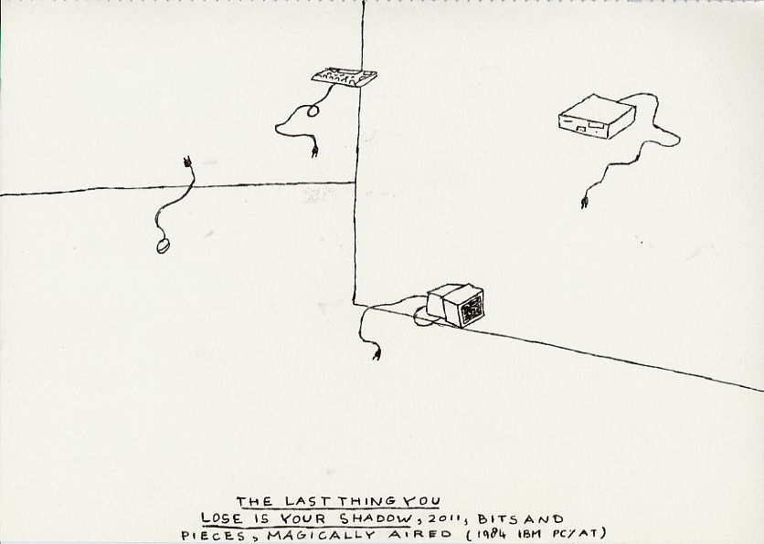 Geert Dekkers - a drawing a day at nznl.com - THE LAST THING YOU LOSE IS YOUR SHADOW, 2011, BITS AND PIECES, MAGICALLY 
AIRED (1984 IBM PC/AT)

