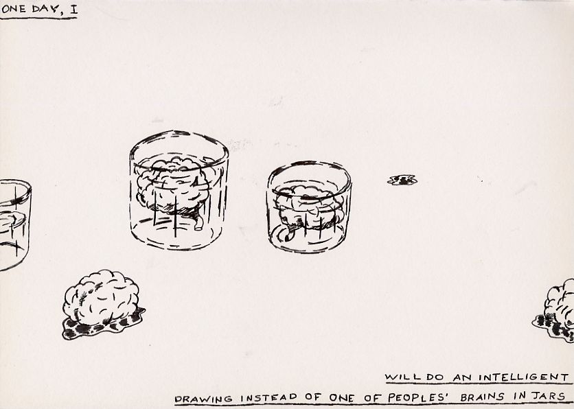 Geert Dekkers - a drawing a day at nznl.com - ONE DAY, I
WILL DO AN INTELLIGENT DRAWING INSTEAD OF ONE OF PEOPLES' BRAINS IN JARS
