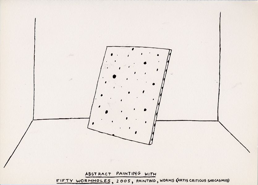 Geert Dekkers - a drawing a day at nznl.com - ABSTRACT PAINTING WITH FIFTY WORMHOLES, 2005, PAINTING, WORMS (ARTIS CRITICUS SARCASMUS)