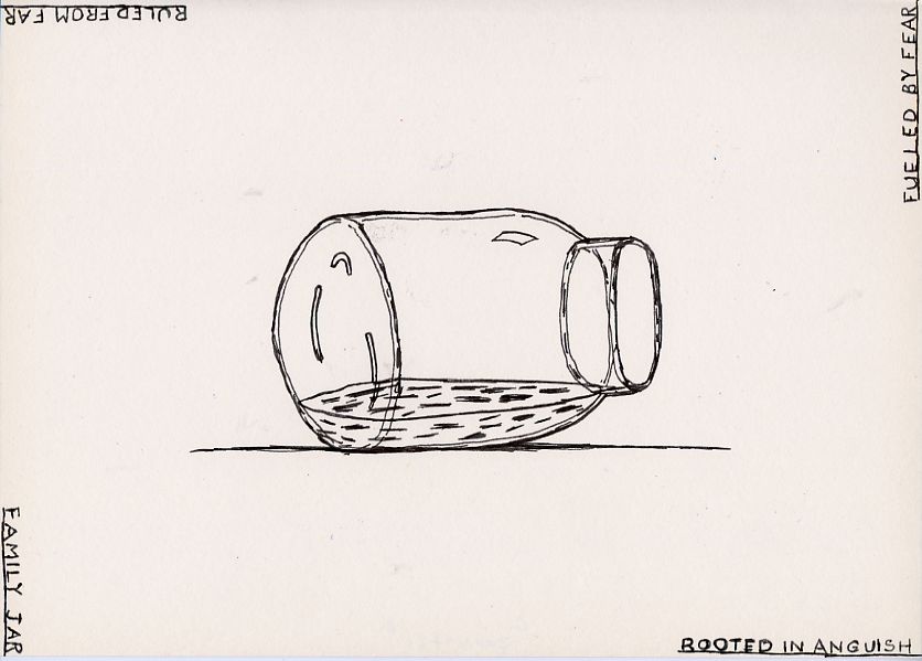 Geert Dekkers - a drawing a day at nznl.com - ROOTED IN ANGUISH
FUELED BY FEAR
RULED FROM FAR
FAMILY JAR