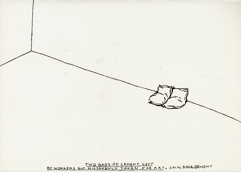 Geert Dekkers - a drawing a day at nznl.com - TWO BAGS OF CEMENT LEFT BY WORKERS BUT MISTAKENLY TAKEN FOR ART, 2010, BAGS, CEMENT