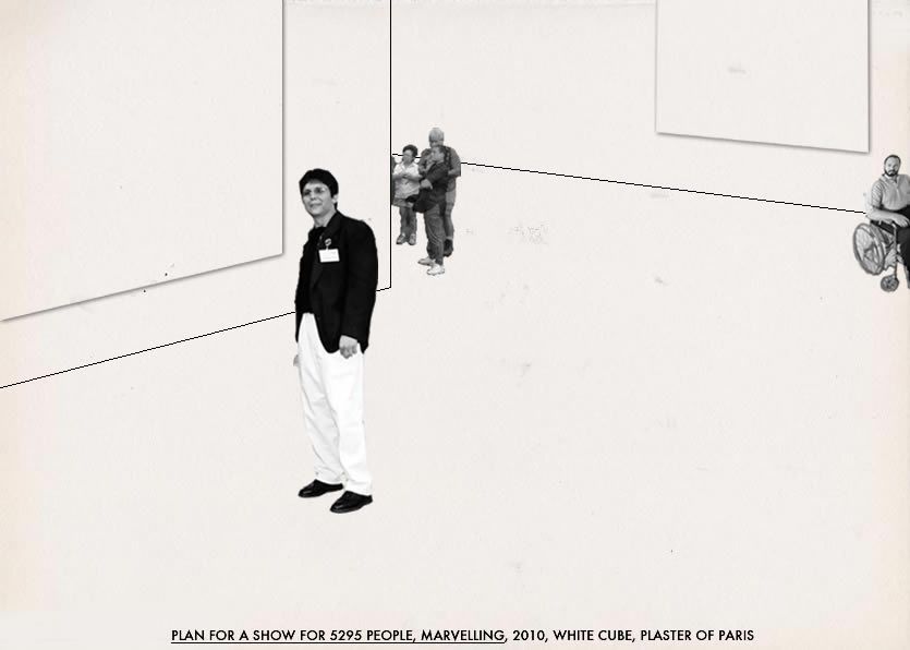 Geert Dekkers - a drawing a day at nznl.com - PLAN FOR A SHOW FOR 5295 PEOPLE, MARVELLING, 2010, WHITE CUBE, PLASTER OF PARIS