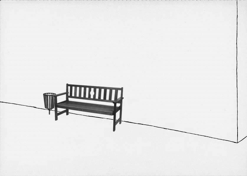 Geert Dekkers - a drawing a day at nznl.com - bench waste basket white cube