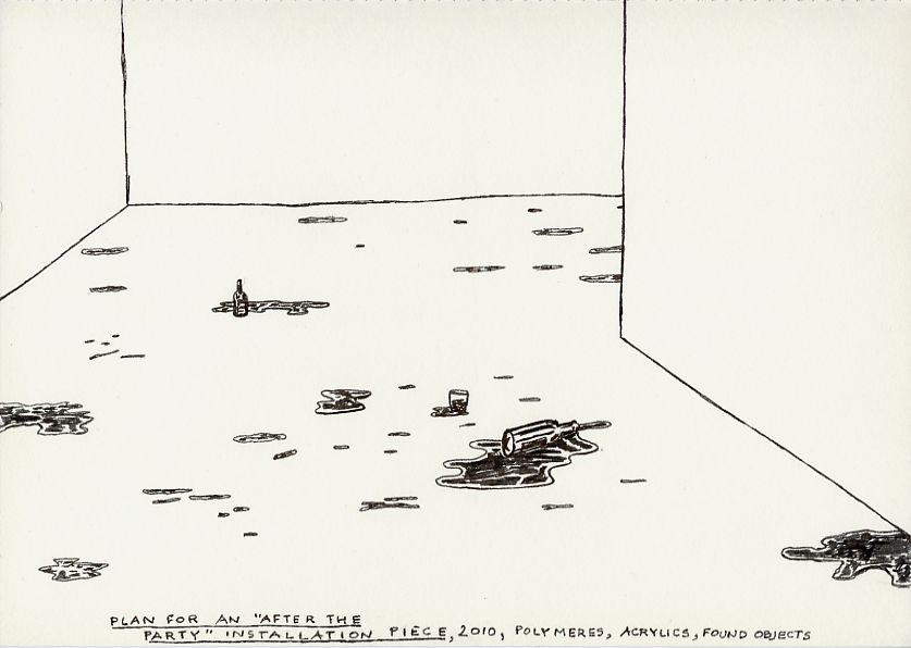 Geert Dekkers - a drawing a day at nznl.com - PLAN FOR AN 'AFTER THE PARTY' INSTALLATION PIECE, 2010, POLYMERES, ACRYLICS, FOUND OBJECTS