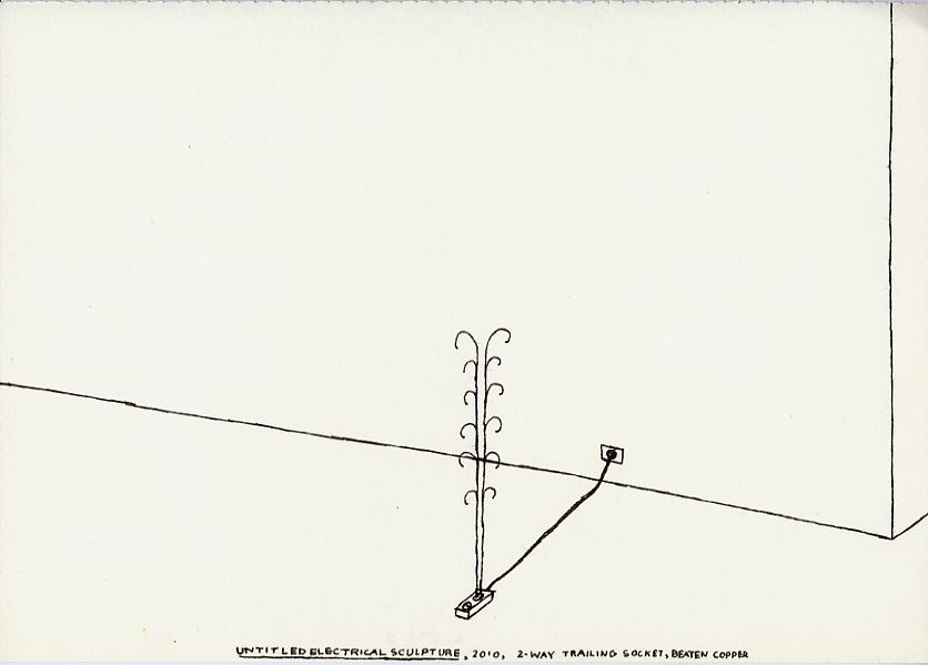 Geert Dekkers - a drawing a day at nznl.com - UNTITLED ELECTRICAL SCULPTURE, 2010, 2-WAY TRAILING SOCKET, BEATEN COPPER
