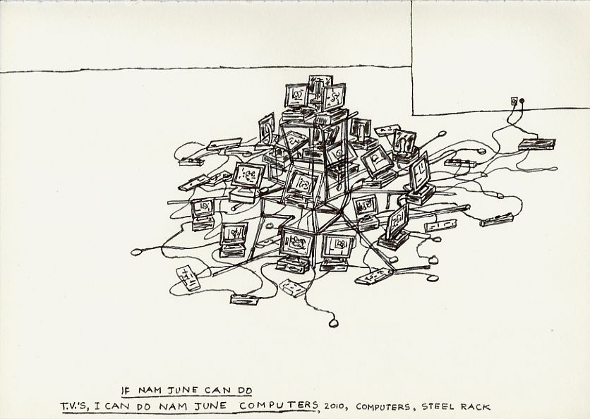 Geert Dekkers - a drawing a day at nznl.com - IF NAM JUNE CAN DO TVS I CAN DO NAM JUNE COMPUTERS, 2010, COMPUTERS, STEEL RACK
drawing