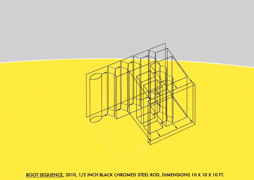 Geert Dekkers - a drawing a day at nznl.com - BOOT SEQUENCE, 2010, 1/2 INCH BLACK CHROMED STEEL ROD, DIMENSIONS 10 X 10 X 10 FT.
fireworks file