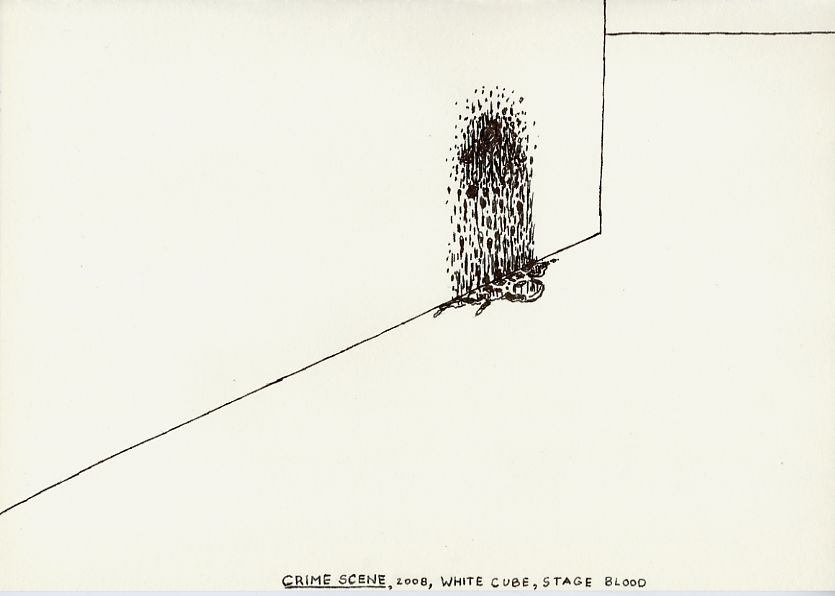 Geert Dekkers - a drawing a day at nznl.com - CRIME SCENE, 2008, WHITE CUBE, STAGE BLOOD
drawing
