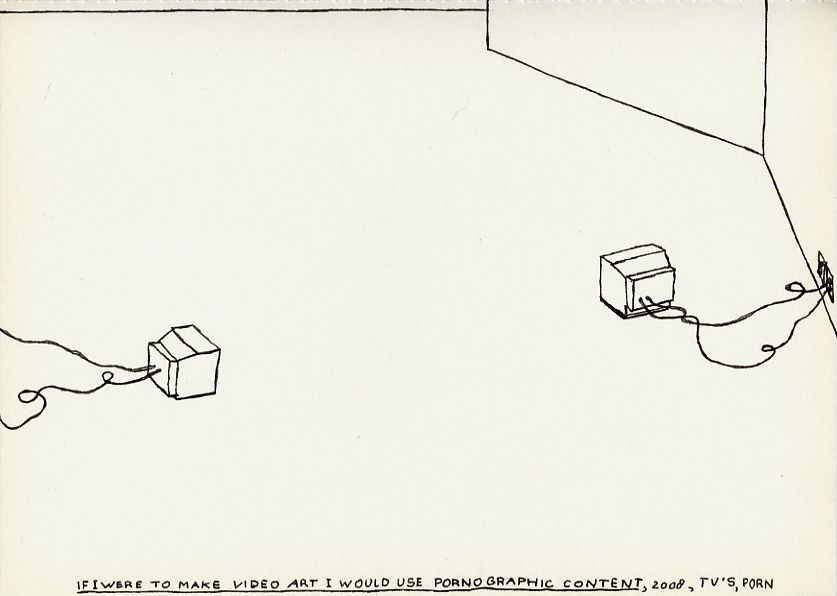 Geert Dekkers - a drawing a day at nznl.com - IF I WHERE TO MAKE VIDEO ART I WOULD USE PORNOGRAPHIC CONTENT, 2008, TV'S, PORN