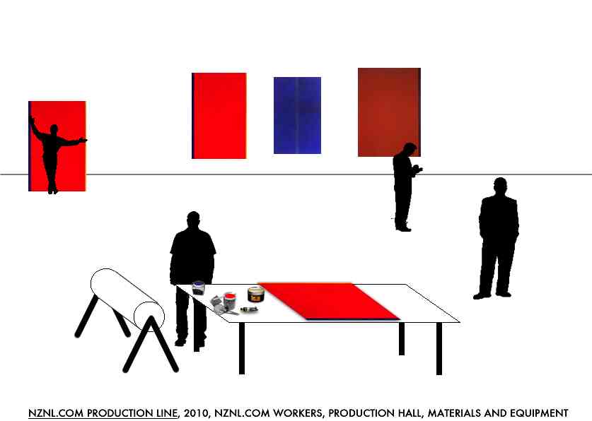 Geert Dekkers - a drawing a day at nznl.com - NZNL.COM PRODUCTION LINE, 2010, NZNL.COM WORKERS, PRODUCTION HALL, MATERIALS AND EQUIPMENT
