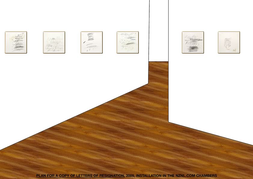 Geert Dekkers - a drawing a day at nznl.com - PLAN FOR A COPY OF CY TWOMBLYS LETTER OF RESIGNATION, 2009, INSTALLATION IN THE NZNL.COM CHAMBERS