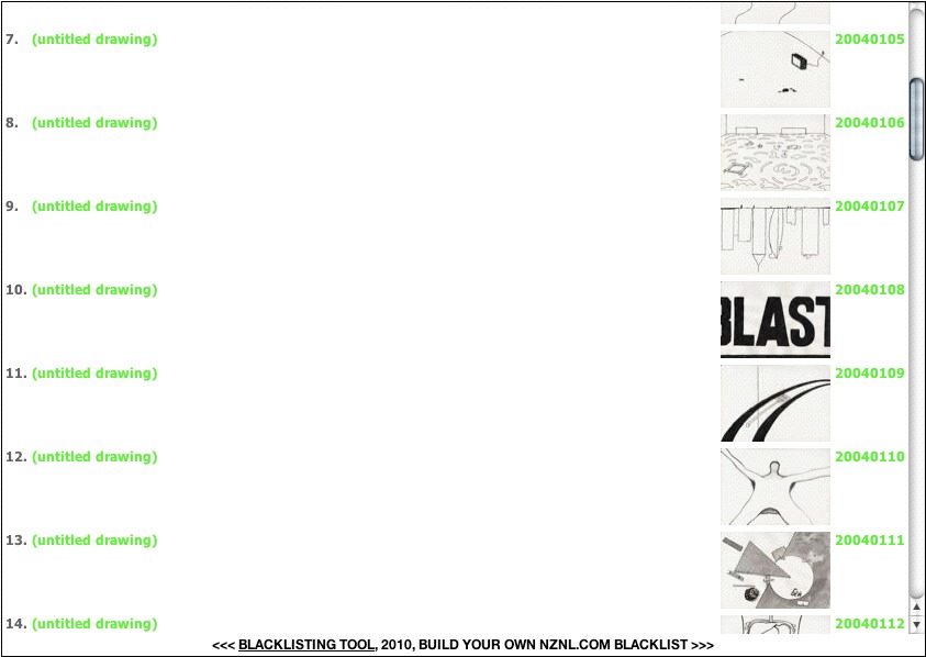 Geert Dekkers - a drawing a day at nznl.com - BLACKLISTING TOOL, 2010, BUILD YOUR OWN NZNL.COM BLACKLIST
web page