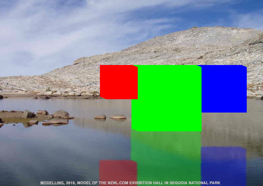 Geert Dekkers - a drawing a day at nznl.com - MODELLING, 2010, MODEL OF THE NZNL.COM EXHIBITION HALL IN SEQUOIA NATIONAL PARK
fireworks/photoshop file